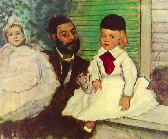 Edgar Degas - Portrait Of Count Lepic And His Daughters: Artist: Degas - Title: Portrait Of Count Lepic And His Daughters - Medium: Fine Art Reproduction Giclee on Archival Canvas - Image Size: Approximately 26.5 inches x 32 inches - Framed: Unframed on Uns