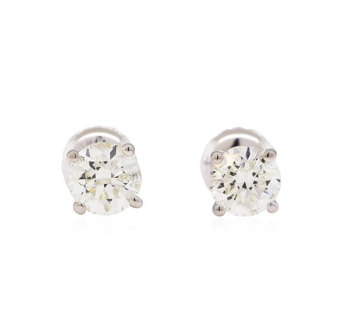 0.97 ctw Diamond Stud Earrings - 14KT White Gold: One pair electronically tested 14KT white gold lady's combination cast & assembled stud earrings with threaded posts and screw-on/screw-off backs with a bright polish finish. Identified with markings