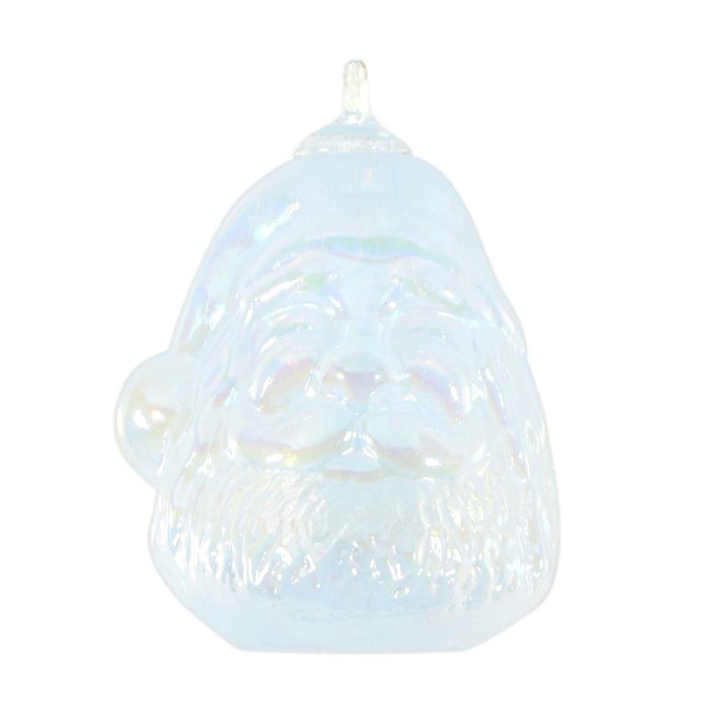 Ornament (Santa White) by Glass Eye Studio: Ornament (Santa White) by Glass Eye Studio. "Ornament (Santa White)" is a hand blown glass ornament (second) from Glass Eye Studios. This piece contains ash from the 1980 volcanic eruption of Mount St