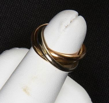 Cartier Trinity 18K Tri-Color Rolling Ring #2: Cartier Trinity 18K Tri-Color Rolling Ring #2 Size 4.5 & 4mm width - Amazing Tri-Ring. #DK0529W. Worth a good look. Has Rose, Yellow and White Gold Bands. This one measures approximately a Size 4 3/4