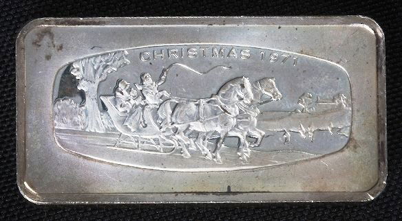 Franklin Mint Silver Bars Over 2 ounces of Silver!: Franklin Mint Silver Bars Over 2 ounces of Silver! #6 - Christmas 1971. These are THE FRANKLIN MINT 1000 grains silver bars. Each 1 troy ounce = 480 grains so they are a little over 2 ounces each. - T