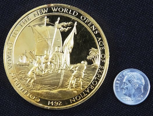 Columbus' Voyage #42 24Kt Gold Plated Sterling Sil: Columbus' Voyage" #42 24Kt Gold Plated Sterling Silver Medal - This is a rare Franklin Mint "History of Mankind" 24kt. Gold Plated over Sterling Silver Medal. Coin weights 1.985 Troy Oz. (Nearly 2 ful