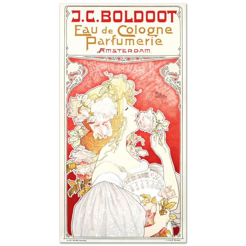 J.C. Boldoot by RE Society: J.C. Boldoot by RE Society. "J.C. Boldoot" is a hand pulled lithograph on paper by the RE Society, image originally by Privat Livemont. Includes letter of authenticity. Measures approx. 16" x 30.5" (w