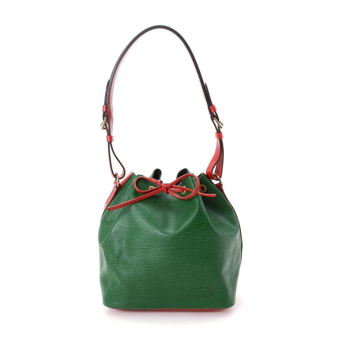 Louis Vuitton Green Noe Tote Bag: Louis Vuitton Green Noe Tote Bag with gold-tone hardware, trim tan vachetta leather, interior zip pocket, adjustable shoulder strap and drawstring closure. Measurements: Length: 10.4 in / 26 cm Width:
