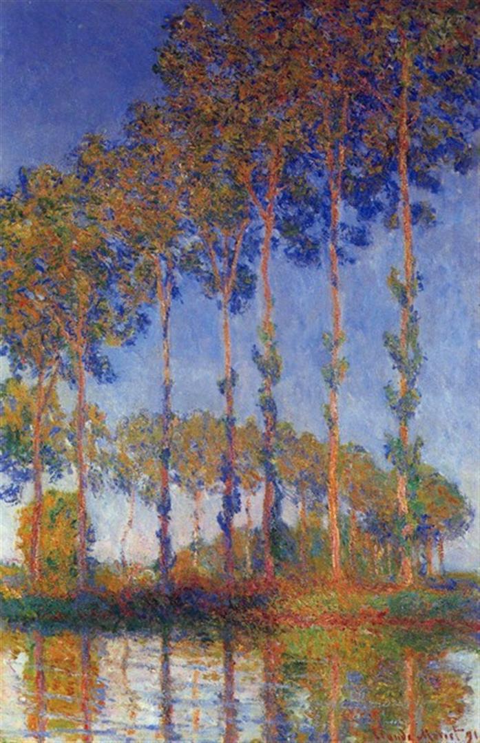Claude Monet - Poplars in the Epte, Sunset: Artist: Claude Monet - Title: Poplars in the Epte, Sunset - Medium: Fine Art Reproduction Giclee on Canvas - Image Size: Approximately 32 inches x 20.75 inches - Unframed on Unstretched Canvas - Biogr