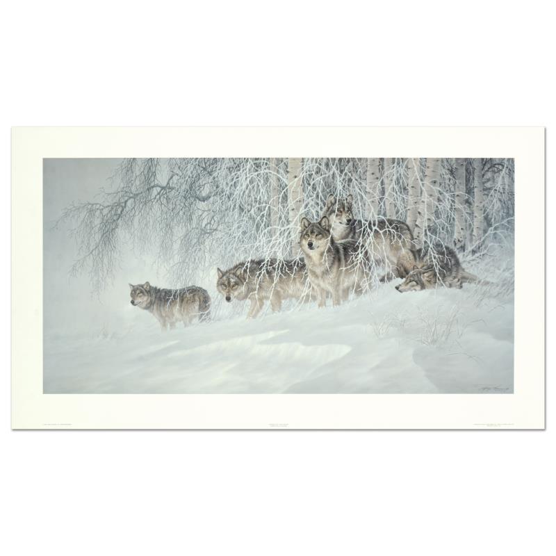 Winter's Lace - Gray Wolves by Fanning (1938-2014): Winter's Lace - Gray Wolves by Fanning (1938-2014). "Winter's Lace - Gray Wolves" is a limited edition lithograph on paper from an AP edition by Larry Fanning (1938-2014), hand signed with a Letter of
