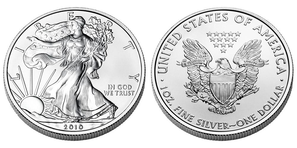 2010 American Silver Eagle .999 Fine Silver Dollar Coin: One 2010 American Silver Eagle .999 Fine Silver Dollar Coin.