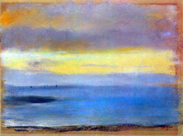 Edgar Degas - Coastal Strip At Sunset: Artist: Degas - Title: Coastal Strip at Sunset - Medium: Fine Art Reproduction Giclee on Archival Canvas - Image Size: Approximately 23.75 inches x 32 inches - Framed: Unframed on Unstretched Canvas -