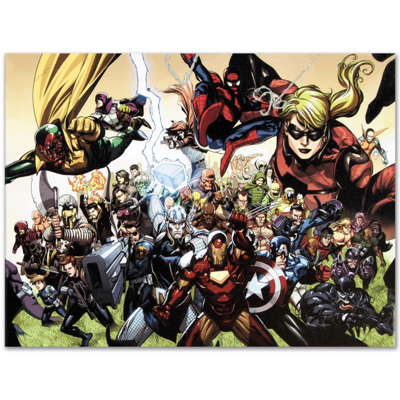 Secret Invasion #6 by Marvel Comics: Secret Invasion #6 by Marvel Comics. A piece of comic book history, this limited edition, from original art by Leinil Francis Yu, depicts Spider-Man, Thor, Iron Man, Nick Fury, Captain America, Venom,