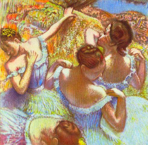 Edgar Degas - Dancers In Blue: Artist: Degas - Title: Dancers In Blue - Medium: Fine Art Reproduction Giclee on Archival Canvas - Image Size: Approximately 19.5 inches x 20 inches - Framed: Unframed on Unstretched Canvas - Edgar De