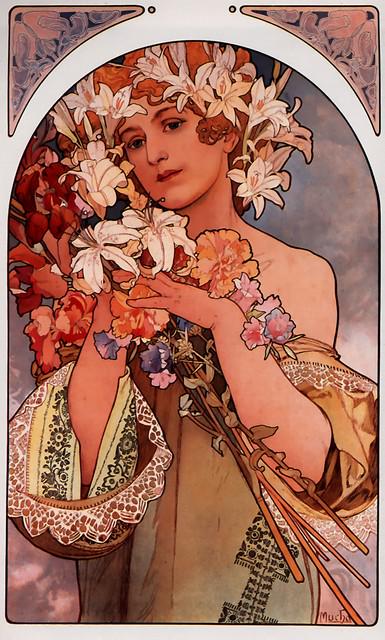 Alphonse Mucha - Flowers: Artist: Alphonse Mucha - Title: Flowers - Medium: Fine Art Giclee on Canvas - Image Size: Approximately 32 inches x 19.25 inches - Unframed on Unstretched Canvas - Biography: Alphonse Mucha 24 July 18