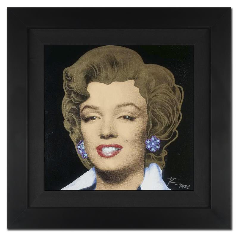 Marilyn Classic (Bronze) by "Ringo" Daniel Funes: Ringo 4u2c - (Protege of Andy Warhol's Apprentice - Steve Kaufman), "Marilyn Classic" Framed One-of-a-Kind Mixed Media Painting on Canvas, Hand Signed with COA.. "Marilyn Classic" is a one-of-a-kind h