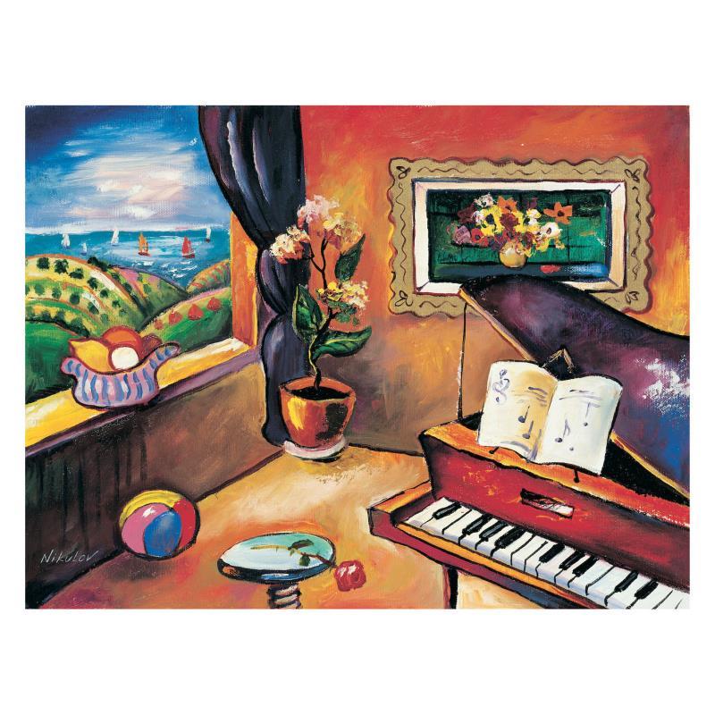 Piano with Countryside View by Nikulov, Oleg: Piano with Countryside View by Nikulov, Oleg. "Piano with Countryside View" is a limited edition Giclee on Canvas by Oleg Nikulov. The piece is numbered, hand signed by the artist, and come with a let