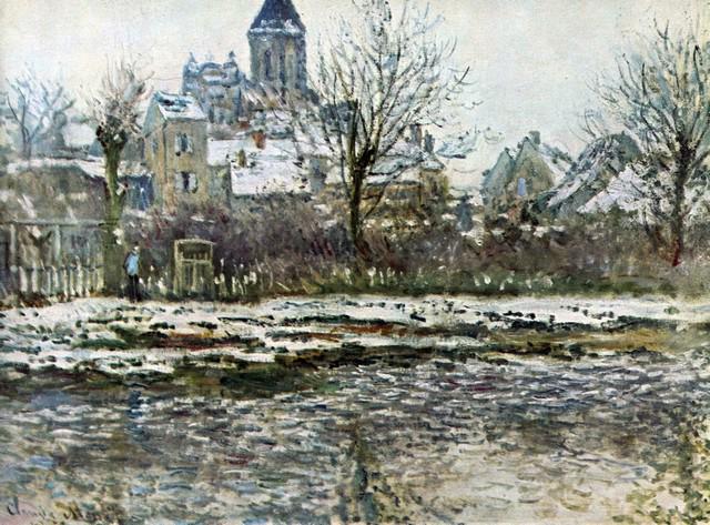 Claude Monet - Snow in Vetheuil: Artist: Claude Monet - Title: Snow in Vetheuil - Medium: Fine Art Reproduction Giclee on Canvas - Image Size: Approximately 23.75 inches x 32 inches - Unframed on Unstretched Canvas - Biography: Claud