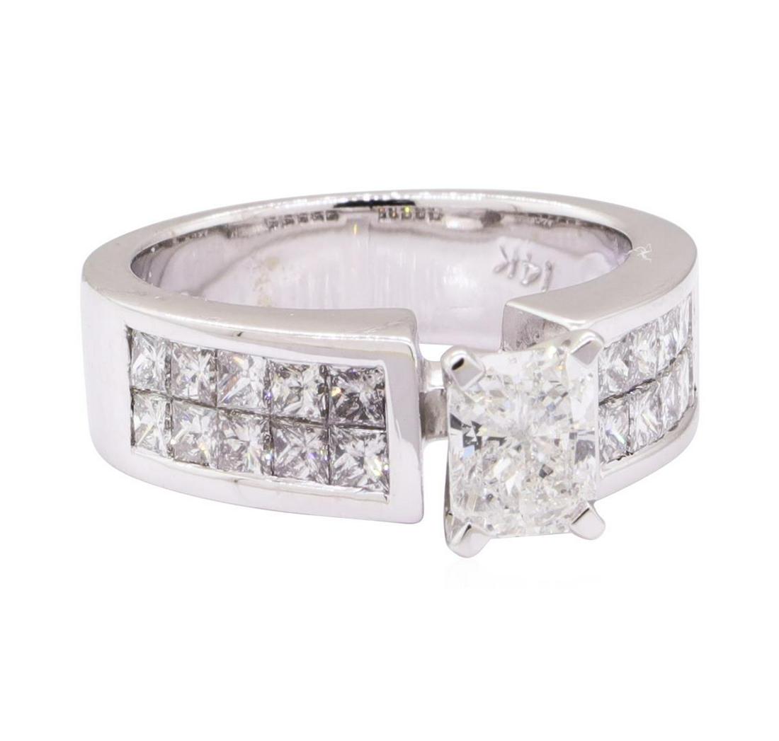 2.23 ctw Diamond Ring - 14KT White Gold: One electronically tested 14KT white gold lady's combination cast & assembled wedding ring with a wide cathedral shank with a bright polish finish. The featured lady's ring has a shank measuring 5.40