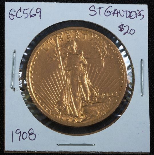 1908 Saint St. Gaudens $20 Gold Coin GC569: 1908 Saint St. Gaudens $20 Gold Coin GC569 - Excellent Circulated Condition - 4G1021YE - Thank you for viewing this auction. We appreciate your business. Check out our future auctions from Seized Asse