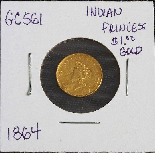 1864 Indian Princess $1.00 Gold Coin GC561: 1864 Indian Princess $1.00 Gold Coin GC561 - Good Circulated Condition - 6F99A6 - Thank you for viewing this lot. We have many great items for sale. Please check our future auctions and listings from