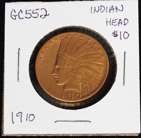 1910 Indian Head Gold $10.00 Coin GC552: 1910 Indian Head Gold $10.00 Coin GC552 - VG Condition, Circulated Vintage Gold Coin - S95258M - Thank you for viewing this lot. We have many great items for sale. Please check our future auctions and