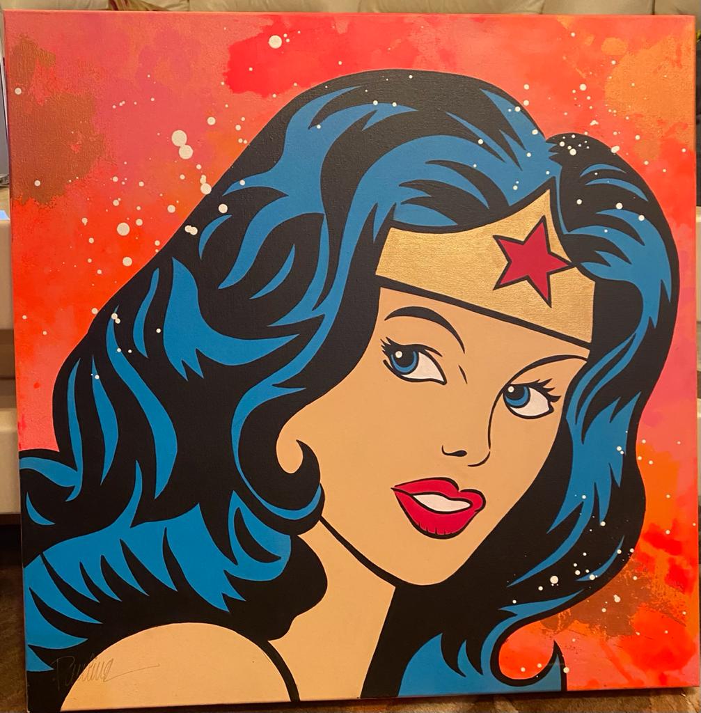 Paulina Del Mar "Wonder Woman": Paulina Del Mar "Wonder Woman (DC Comics)" Original Acrylic on Stretched Canvas Dimensions: 24 x 24 inches Original, One of a Kind