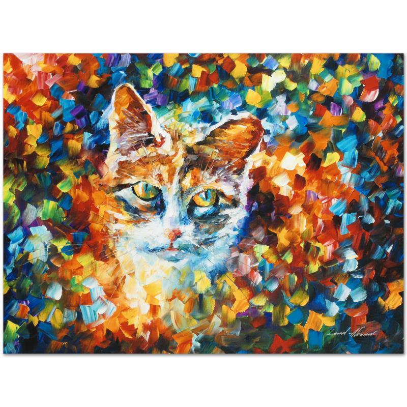 Bright Eyes by Afremov (1955-2019): Bright Eyes by Afremov (1955-2019). Leonid Afremov's (1955-2019) masterful use of color and texture make his paintings unique collectibles that are sure to brighten any wall. "Bright Eyes" is a limite