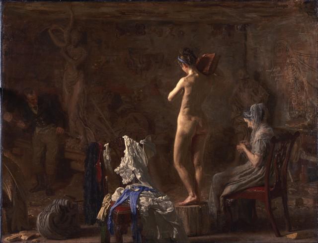 Thomas Eakins - William Rush Carving a Figure: Artist: Thomas Eakins - Title: William Rush Carving a Figure - Medium: Fine Art Giclee on Canvas - Image Size: Approximately 24 inches x 32 inches - Framed: Unframed on Unstretched Canvas - Biography: