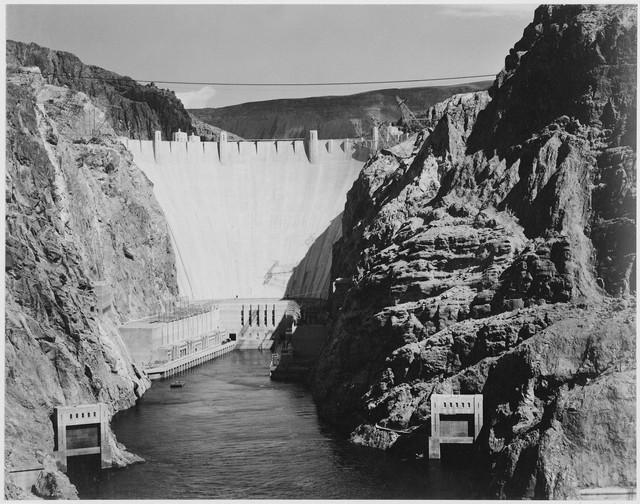 Adams - Boulder Dam from Across the Colorado River 2: Artist: Ansel Adams - Title: Boulder Dam from Across the Colorado River 2 - Medium: Fine Art Reproduction Giclee on Canvas - Image Size: Approximately 25 inches x 32 inches - Unframed on Unstretched C