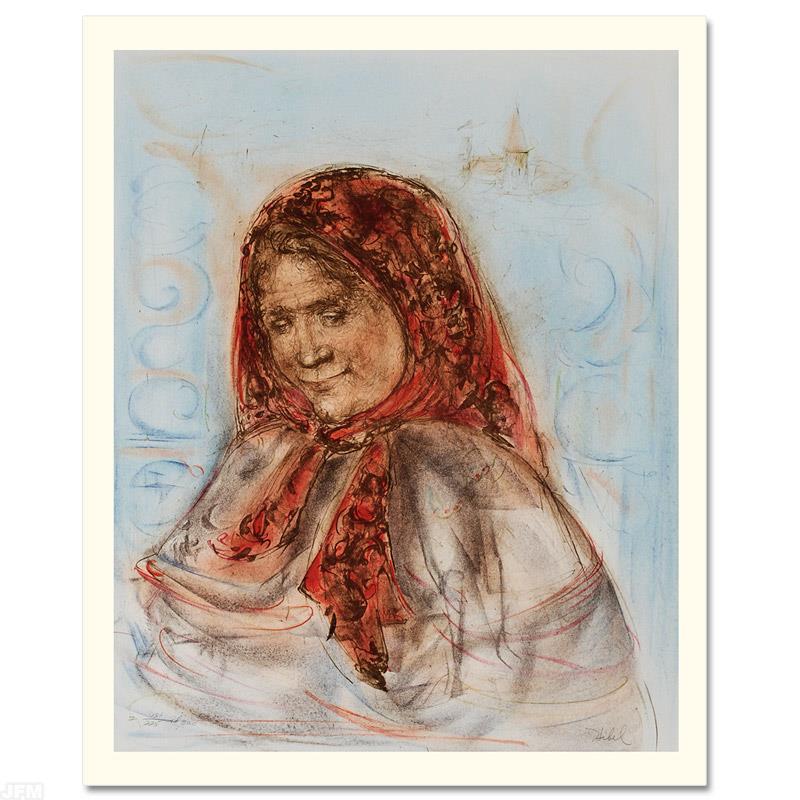 Swiss Woman by Hibel (1917-2014): Swiss Woman by Hibel (1917-2014). "Swiss Woman" is a limited edition lithograph on paper, numbered and hand signed by Edna Hibel (1917-2014). Includes Certificate of Authenticity! Measures approx. 22"
