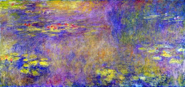 Claude Monet - Water Lilies - (Yellow Nirvana): Artist: Claude Monet - Title: Water Lilies - (Yellow Nirvana) - Medium: Fine Art Reproduction Giclee on Canvas - Image Size: Approximately 15 inches x 32 inches - Unframed on Unstretched Canvas - Biog