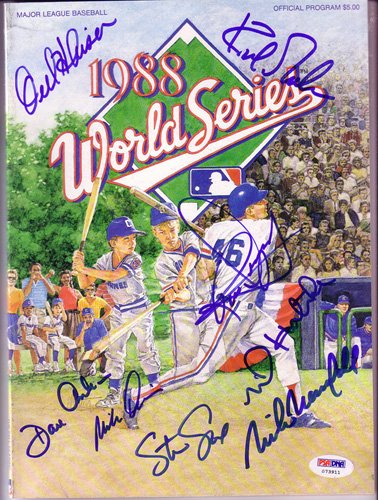 Los Angeles Dodgers '88 World Series Signed Progra: Los Angeles Dodgers '88 World Series Signed Program - (GH102Y7) - (K) A must for any Dodger Collector. Very cool item. (K) Great for framing. Authenticated by Professional Sports Authenticators - PSA/