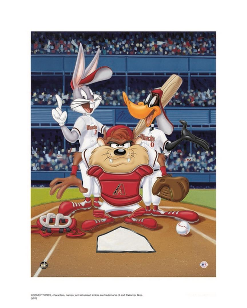 Warner Brothers Hologram At the Plate Diamondbacks: Artist: Warner Brothers - Title: At the Plate Diamondbacks - Medium: Giclee on Fine Art Paper - Limited Edition: 500 - Image Size: Approximately 16 Inches x 12 inches - Paper Size: Approximately 16 in