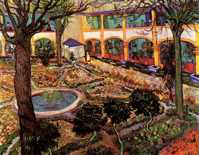 Van Gogh - The Courtyard Of The Hospital At Arles: Artist: Vincent Van Gogh - Title: The Courtyard of the Hospital at Arles - Medium: Fine Art Reproduction Giclee on Archival Canvas - Image Size: Approximately 25 inches x 32 inches - Unframed on Unstr