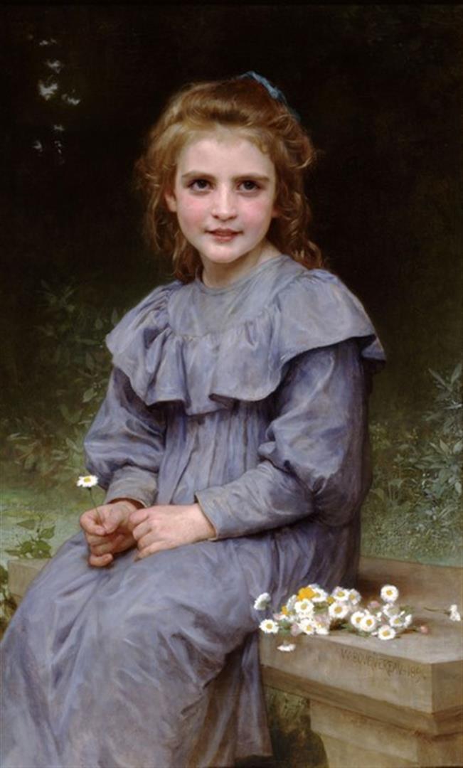 William Bouguereau - Daisies: Artist: William Bouguereau Title: Daisies Medium: Fine Art Reproduction Giclee on Canvas Image Size: Approximately 20 inches x 12 inches Unframed on Unstretched Canvas Biography: "William Bouguereau i