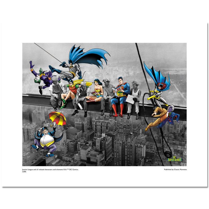 DC Lunch Break by DC Comics: "DC Lunch Break" is a limited edition giclee on paper licensed by DC Comics. Based on the world famous "lunch Atop a Sky Scraper" photo, this piece is numbered and includes a Certificate of Authentici