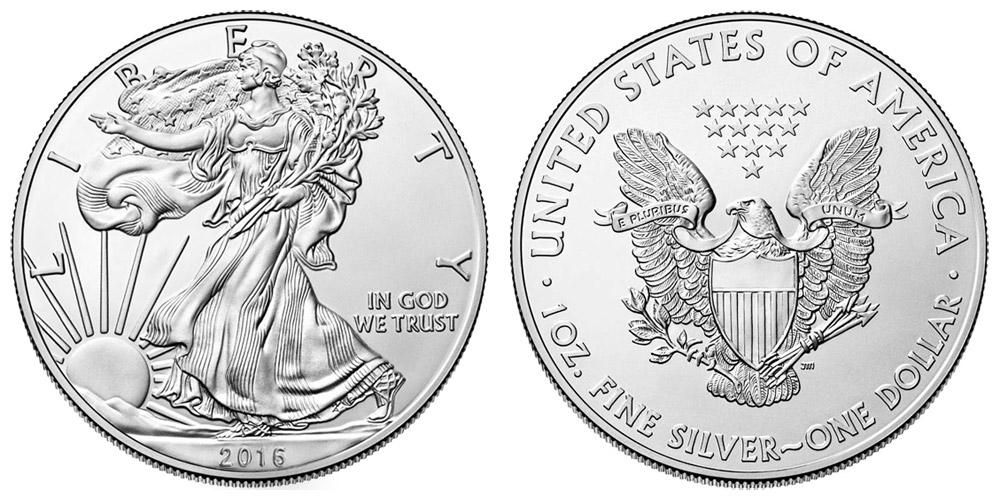 2016 American Silver Eagle .999 Fine Silver Dollar Coin: One 2016 American Silver Eagle .999 Fine Silver Dollar Coin.
