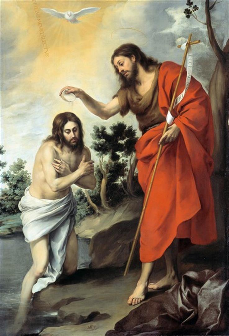 Bartolomï¿½ Esteban Murillo - The Baptism of Christ: Artist: Bartolomé Esteban Murillo - Title: The Baptism of Christ - Medium: Fine Art Reproduction Giclee on Canvas - Image Size: Approximately 20 inches x 13.5 inches - Unframed on Unstretched Canvas