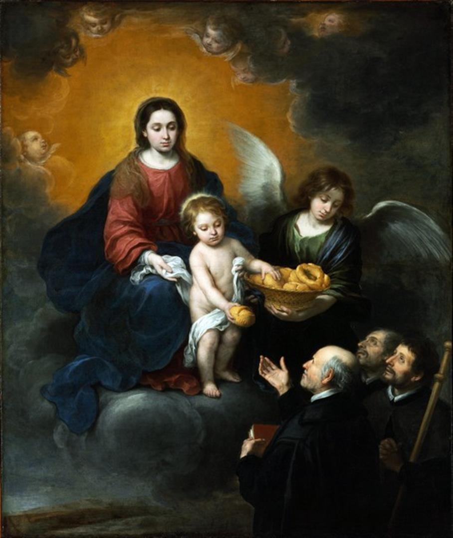 Bartolomï¿½ Esteban Murillo - The Infant Christ: Artist: Bartolomé Esteban Murillo - Title: The Infant Christ Distributing Bread to the Pilgrims - Medium: Fine Art Reproduction Giclee on Canvas - Image Size: Approximately 32 inches x 26.75 inches -