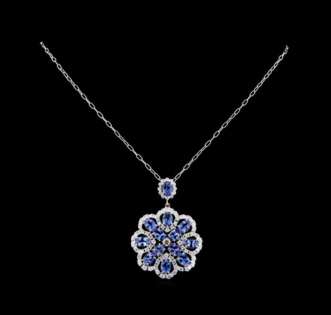 17.65 ctw Tanzanite and Diamond Pendant With Chain -: One electronically tested 14KT white gold lady's combination cast & assembled fashion pendant & chain 20.0" long, 2.5mm diamond cut cable link with a lobster claw clasp with a bright polish finish. Th