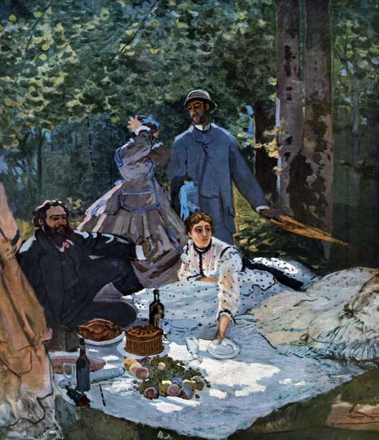 Claude Monet - The Breakfast Outdoors, Central Section: Artist: Claude Monet - Title: The Breakfast Outdoors, Central Section - Medium: Fine Art Reproduction Giclee on Canvas - Image Size: Approximately 20 inches x 17.25 inches - Unframed on Unstretched Ca