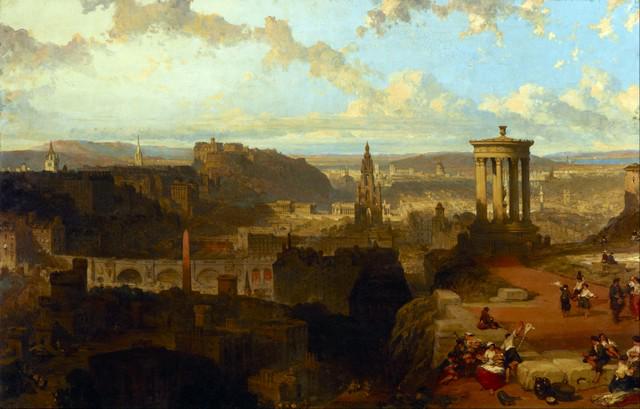 David Roberts - Edinburgh from the Calton Hill: Artist: David Roberts - Title: Edinburgh from the Calton Hill - Medium: Fine Art Reproduction Giclee on Canvas - Image Size: Approximately 12.75 inches x 20 inches - Unframed on Unstretched Canvas - B