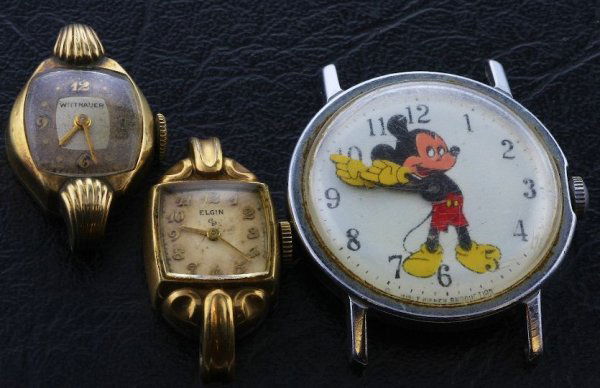 Vintage Ladies Mechanical Watch Face Lot: Vintage Ladies Mechanical Watch Face Lot - Lot of (3) Vintage Ladies Mechanical Watch Faces. (RT541) Brand names include Disney (Mickey Mouse), Elgin & Wittnauer. Watches have not been tested as to wh