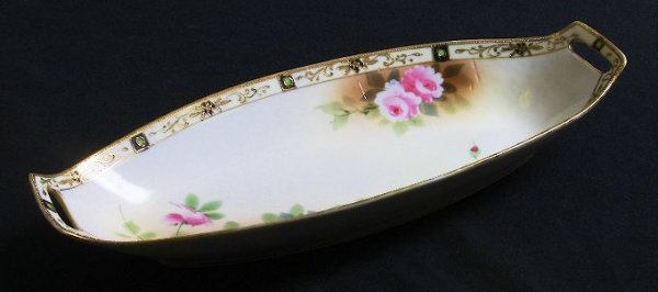 Antique Nippon Hand Painted 12" Tray: Antique Nippon Hand Painted 12 Tray - Great condition! Hand painted roses, blue raised tray with handles. AG12XK. - Thank you for viewing this great sports memorabilia item. We appreciate your support