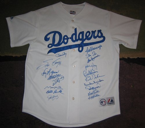 Los Angeles Dodgers Jersey Signed by 18 Greats: Los Angeles Dodgers Jersey Signed by 18 Greats - (K) A must for any Dodger Collector. Very cool item. (GH004Y7) (K) Great for framing. Signed by Steve Garvey, Duke Snider, Don Newcombe, Maury Wills, B