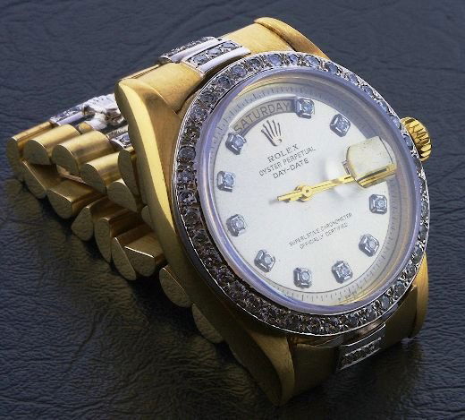 Gents Rolex 18KT Gold Super President Style DayDa: Gents Rolex 18KT Gold Super President Style DayDate Wristwatch A254 FULL APPRAISAL - AMAZING WATCH. Excellent Condition. Diamond 3.00ct. Weighs 142.89 grams! Comes will FULL LETTER from AIG. See Scan.