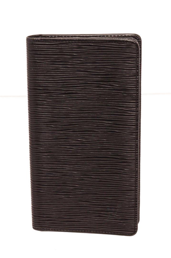 Louis Vuitton Black Epi Leather Long Card Wallet: Louis Vuitton Black Epi Leather Long Card Wallet. Louis Vuitton Black Epi Leather Long Card Wallet with gold-tone hardware, tonal stitching, cinnamon leather lining, bill slots, six card slots and bif
