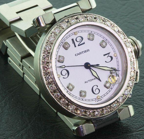 Cartier Pasha Stainess Steel Wristwatch A382: Cartier Pasha Stainess Steel Wristwatch A382 - Amazing Watch - 69.40 gm - Stainless Steel & 30 pave' set round brilliant cut diamonds = 1.50ct diamonds. Comes with a Full Appraisal letter from AIG. Va