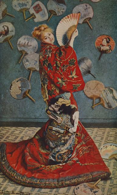 Claude Monet - Camille in Japanese Dress: Artist: Claude Monet - Title: Camille in Japanese Dress - Medium: Fine Art Reproduction Giclee on Canvas - Image Size: Approximately 20 inches x 12 inches - Unframed on Unstretched Canvas - Biography: