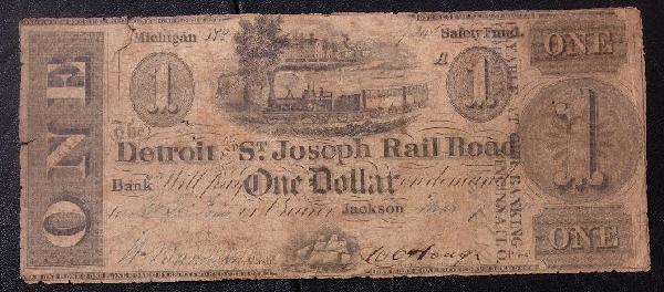 $1.00 Railroad Bond PM1581 Hand Dated & Signed c. : $1.00 Railroad Bond PM1581 Hand Dated & Signed c. 1840 - Nice Vintage Paper Currency. 9D52GG. Good color. Bill shows aging - folds, tears etc. Check scans. Great eye appeal and detail! - Thank you for