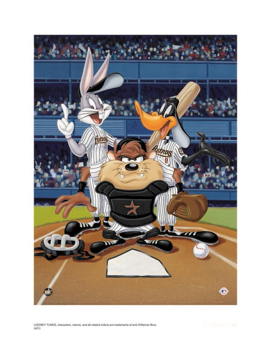 Warner Brothers Hologram At the Plate Astros: Artist: Warner Brothers - Title: At the Plate Astros - Medium: Giclee on Fine Art Paper - Limited Edition: 500 - Image Size: Approximately 16 Inches x 12 inches - Paper Size: Approximately 16 inches x