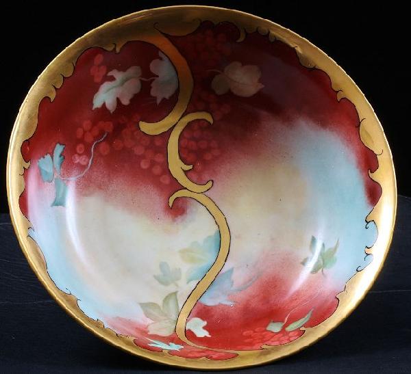 Large KPM Hand Painted Art Noveau Bowl ED158: Large KPM Hand Painted Art Noveau Bowl ED158 - Excellent Vintage Condition! No chips or cracks! Beautiful Krister Porcelain Manufactory art noveau bowl, dating to 1918. This plate is almost 100 years