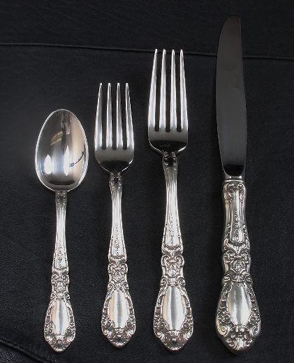 Alvin Prince Eugene 4 Piece Dinner Place Setting E: Alvin Prince Eugene 4 Piece Dinner Place Setting ED66 - Excellent Vintage Condition! GH521WH. Beautiful 4 piece sterling silver place setting made in the Prince Eugene pattern by Alvin Sterling, inclu